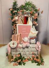 Load image into Gallery viewer, If you would like any other customizations please reach out to us on our live chat, text/call 704-526-7407, or email us at Virginia@perfectselectioncreativegifts.com. Ready to "WOW" your recipients at the next baby shower? Contact Perfect Selection Creative Gifts today to order your custom baby shower crate, and let the joyous celebrations begin!