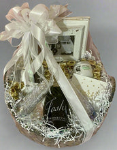 Load image into Gallery viewer, This gift will be wrapped in shrink wrap with a notecard and a beautiful handmade white bow. Select in the drop-down if you prefer Prosecco, Champagne, or Red/White wine. We cannot ship adult beverages. Let us know what we may write in notecard in notes and Let the pampering and reminiscing begin!