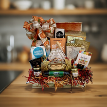 Load image into Gallery viewer, Show your appreciation with this thoughtfully curated Gift Basket of Gratitude, presented in a beautiful reusable flip-top box. Brimming with a delightful assortment of sweet and savory treats, it’s perfect for any occasion—whether for a host/hostess, a family gift, or a heartfelt thank-you gesture they will be in awe to receive this beauty!