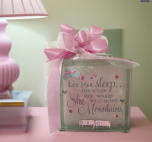 Load image into Gallery viewer, "Let Her Sleep, for When She Awakes, She Will Move Mountains!" lighting up your world! This isn't just a night light; it's a whole universe of inspiration for a new baby's room or any playroom. Or our "Welcome Baby Girl Light Block" – the most delightful gift for your little one's world of dreams!
This enchanting light block is like a gentle hug for the night, casting a soft and subtle glow that'll dance across the room.