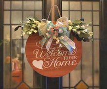 Load image into Gallery viewer, Step into a world of warmth and charm with our highly acclaimed "BEST SELLER" - a beautiful handmade door or wall decor meticulously crafted from real pine wood. Each piece is a testament to the natural beauty of wood, carefully sanded and stained to bring out its true, timeless elegance.