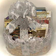 Load image into Gallery viewer, We are thrilled to unveil our latest offering, the Snowflake Sensation Gourmet Gift Basket—a meticulously curated assortment designed to captivate your taste buds and embrace the essence of the season in culinary splendor.  Within this elegantly adorned basket, discover an array of handpicked delicacies poised to elevate your winter experience: