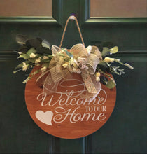 Load image into Gallery viewer, Allow us to pamper you with exceptional service! We can ship this item within one to two weeks, ensuring it reaches you in perfect time. Our beautifully handmade hanging decor isn't just a piece—it's a gift that keeps on giving throughout the year! Place this exquisite welcome sign on your door, or send it as a thoughtful gift for the perfect WELCOME!