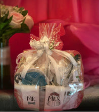Load image into Gallery viewer, This gift will come wrapped in a cello with a beautiful handmade bow and a wedding day card unless you request other in notes. Feel free to tell us what you would like on your card in your notes. Reach out to us on our online chat, text/call 704-526-7407, or email us, and allow us to create a beautiful Love & New Beginnings Gift Basket!