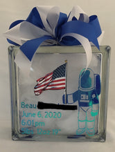 Load image into Gallery viewer, This gift will be wrapped in a cello with a card and a beautiful handmade bow. This block is decorated with vinyl, stickers, tulle, and lights.  Chat with us here on our website or call, text, or email us and we will gladly assist you at 704.526.7407 or perfectselectioncreativegifts@gmail.com. Let this little light shine for that special little baby, child, or someone special!