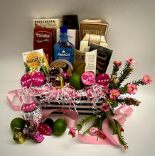 Load image into Gallery viewer, We've even included a bottle of Pinnacle Vodka and some mouth watering chocolates to take your happy hour to the next level!
And the presentation? Elegant! Your gift will arrive beautifully wrapped in shrink wrap, complete with a notecard and a stunning handmade bow. For local deliveries, we'll include the spirits, but for nationwide shipping, we'll replace the Vodka with more delectable snacks of your choice.We've even included a bottle of Pinnacle Vodka and some mouth watering chocolates