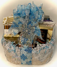 Load image into Gallery viewer, This Winter Snowflake Gourmet Gift Basket transcends mere culinary offerings; it represents an exquisite mix of flavors and sophistication, ideal for adding a touch of distinction to your winter festivities or as a thoughtful gesture to mark the season&#39;s spirit.  Whether shared among friends during intimate gatherings or presented as a token of appreciation, our meticulously curated gift basket promises to elevate every moment with its refined selection and seasonal charm.