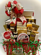 Load image into Gallery viewer, and a Tomato Dip Mix. Sweet accompaniments include Apple Jelly, Honey Mustard, and Silk Chocolate Crunch Cookies.

Finishing touches feature Creamy Pepper Jack Cheese, chewy Caramels, gourmet coffee, and so much more! All beautifully wrapped with a handmade bow and notecard, ready to spread holiday joy to send to someone special or for your enjoyment.
