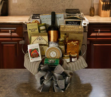 Load image into Gallery viewer, Your gift will be impeccably presented, wrapped in cellophane, accompanied by a notecard, and adorned with an exquisite handmade bow. For a personalized touch, we offer customization based on wine preferences and bow color. If wine shipping isn&#39;t an option, fear not – we can substitute the wine with extra treats or non-alcoholic adult beverages of your choice. Elevate your wine enthusiast&#39;s joy with this remarkable gift. &quot;Cheers to exquisite moments!&quot;