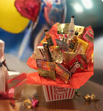 Load image into Gallery viewer, 1. A movie Box for an adult! Mix scratch-off tickets, four mini bottles (these minis are subject to availability), popcorn, and candy! Adult beverages can only be delivered locally!