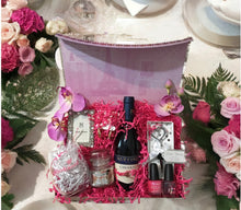 Load image into Gallery viewer, This particular elegant set includes a &quot;Will You Be My Bridesmaid?&quot; proposal, a heart-shaped bottle topper, a bridesmaid glass, a candle, a picture frame, beautiful earrings, nail polish, and more. Thoughtfully arranged, it’s the perfect way to ask your bridal party to stand by your side. (Your gift proposals will be priced accordingly.)