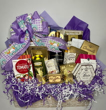 Load image into Gallery viewer, Each basket is beautifully wrapped with cellophane, a notecard, and a beautiful Easter color handcrafted bow. Customize it for any occasion, choose your size and color, or add a touch of elegance with wine (For local delivery only). Please select from the drop-down which gift you would like.