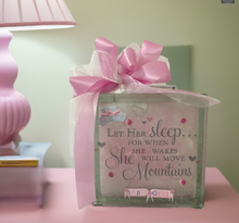 Load image into Gallery viewer, &quot;Let Her Sleep, for When She Awakes, She Will Move Mountains!&quot; lighting up your world! This isn&#39;t just a night light; it&#39;s a whole universe of inspiration for a new baby&#39;s room or any playroom. Or our &quot;Welcome Baby Girl Light Block&quot; – the most delightful gift for your little one&#39;s world of dreams!

This enchanting light block is like a gentle hug for the night, casting a soft and subtle glow that&#39;ll dance across the room.