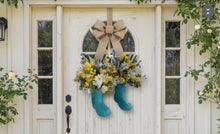 Load image into Gallery viewer, Our blue/teal rain boots are adorable for those who love a blue and yellow coloring.