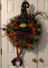 Load image into Gallery viewer, Transform your space into a colorful, enchanting Halloween display with this delightful witches’ wreath!