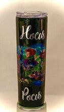 Load image into Gallery viewer, Hocus Pocus &quot;I put a spell on you, and now you&#39;re mine! &quot; are handmade tumblers in different sizes, hand-painted with glitter, waterslide, and epoxy. These are individually hand-painted with glitter before being finished and sealed to perfection! Looking at them up close you will see the definition of each cup. Here are different sizes of cups you can choose from. All of these cups come with a lid. All three of these designs say the same but we can customize yours. 