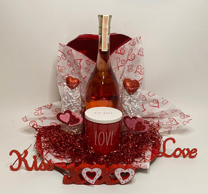 Please let us know in your notes what you would like written on your card. We cannot ship adult beverages but we can add adult beverage drink mixers to your gift and then ship your gift nationwide.  Your Valentine will be beyond pleased to receive these hand-selected gift items. We can customize this gift for you, by adding different things and making suggestions.