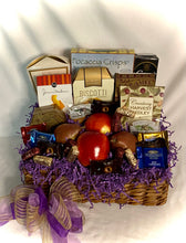 Load image into Gallery viewer, Our Bountiful Harvest basket is a beautiful basket with only the highest quality fruits and hand-selected treats for all to enjoy! We have included a variety of sweet and savory treats in this basket. This is a perfect gift for a realtor gift, new home, anniversary, birthday, boss, family, employee and so much more. Nothing would make someone happier than to open a beautifully filled fresh fruit and sweet and savory treat basket!