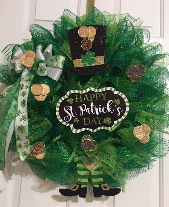 The Lucky Irishman! This is a two-toned green mesh wreath approximately 24