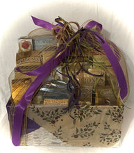 Load image into Gallery viewer, praline peanuts, Pirouline chocolate wafers, Wine &amp; Cheese Biscuits, cookies, chocolates, caramels, biscotti, candy, butter pretzels, and so much more! This gift comes beautifully wrapped in shrink wrap with a notecard and a beautiful handmade bow. You can select different colors in the dropdown. This gift will be enjoyed by all!