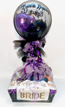 Load image into Gallery viewer, &quot;Until Death Do, Us Part&quot; on one side, and the other had &quot;Love is Brewing&quot; with engagement date and couples names on it in black vinyl this balloon was a big hit! Wrapped in black and purple tulle for a Halloween Engagement party! The balloon stick was wrapped and placed in a large beautiful gift basket the Maid of Honor ordered for the bride. 