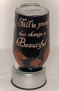"Fall is Proof that change is Beautiful" is a 14-ounce stemless wine tumbler with a lid. It is beautifully decorated for those who love autumn and vibrant colors. The saying says it all! This tumbler is decorated with three different colors of extra fine glitter, it's a leaf peek-a-boo, and epoxy sealed. We can personalize and design these tumblers any way you like. We can add monograms, names, sayings, etc. We can design by color, size, and your preference of personalization. These cups take 1-2 weeks.