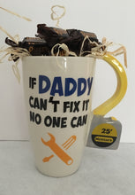 Load image into Gallery viewer, This perfect mug comes filled with candy or hot cocoa and treats. We can also add it to another gift basket or container of your choice. It comes wrapped in a cello with a notecard and matching bow. If you would like to add it to another basket or gift let us know. Your dad, papa, gramps, stepdad, or special someone will smile for days as you chose the perfect gift for them! 