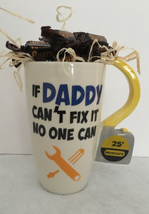 This perfect mug comes filled with candy or hot cocoa and treats. We can also add it to another gift basket or container of your choice. It comes wrapped in a cello with a notecard and matching bow. If you would like to add it to another basket or gift let us know. Your dad, papa, gramps, stepdad, or special someone will smile for days as you chose the perfect gift for them! 