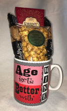 Load image into Gallery viewer, This large mug says &quot;Age get&#39;s Better with Wine&quot;.