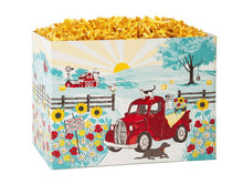 Load image into Gallery viewer, Tuscan crisps, toffee peanut snack, cookies, cheese spread, chocolates, candy and so much more! This gift comes beautifully wrapped in shrink wrap with a beautiful handmade bow and notecard. This gift can be customized by size, color, and product content for men or women. In the photos, you will see a smile face box, vintage red truck box, and flower box and we also carry black and several other colors. 