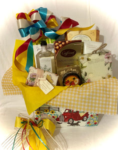 Inside, you'll discover a delightful array of treats, including Luxurious bath and body essentials: bath wash, body lotion, body scrub, or body spray, A soft and plush hair band, or a spa-quality body sponge, Handcrafted soap, Tuscan crisps, and peanut toffee, Delicious cookies, creamy cheese spreads, decadent chocolates, and candies, and so much more!